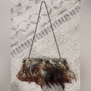 ALDO Feathered Clutch Bag - Brown